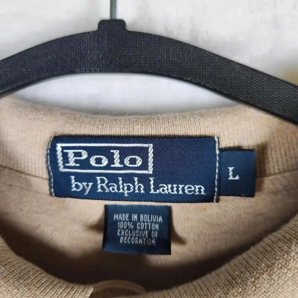 Vintage 90s Polo Ralph Lauren Long Sleeve Polo Shirt Tan Sz Large Cotton Bolivia
